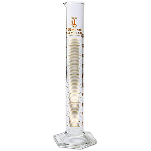 100ml Graduated Cylinder, Borosilicate 3.3 Glass, Single Metric Scale, Class B, Karter Scientific 246I7 (Pack of 2) - size: 100ml, style: Pack of 2