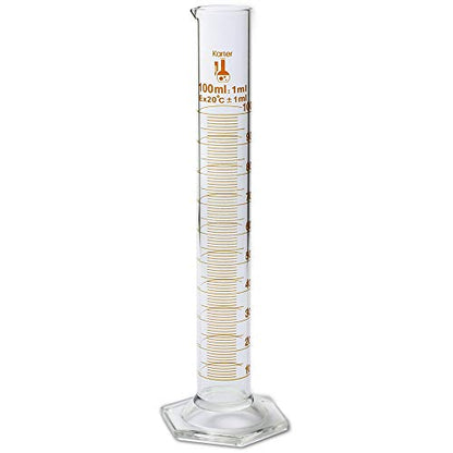 100ml Graduated Cylinder, Borosilicate 3.3 Glass, Single Metric Scale, Class B, Karter Scientific 246I7 (Pack of 2) - size: 100ml, style: Pack of 2