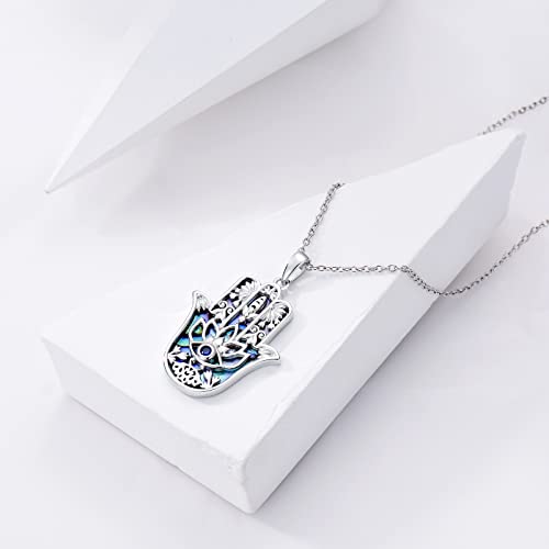 PROESS 925 Sterling Silver Hamsa/Allah Necklace Evil Eye Amulet Jewelry Gifts for Men Women - style: Abalone Shell Hamsa Necklace