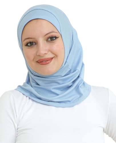 Prien Sport Instant Hijab For Women, Muslim Cotton Turban, Soft Head Scarf, Ready To Wear Hijabs Prayer Clothes, Islamic Wear - color: Light Blue