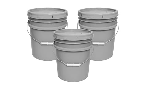 5-Gallon Bucket with Airtight Lid – Made in USA, Food Grade BPA Free Plastic, Heavy Duty Multi-Use, Metal Handle with Grip, Stackable Storage – Silver, 3 Pack - color: Silver, size: 3