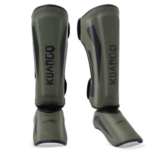 Muay Thai Shin Guards, Muay Thai Martial Arts Kicking Leg Instep Protection Pads Sparring Gear,for Kickboxing MMA Training and Sparring,Professional MMA Equipment - color: Olive Green, size: Medium