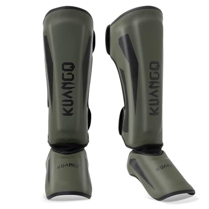 Muay Thai Shin Guards, Muay Thai Martial Arts Kicking Leg Instep Protection Pads Sparring Gear,for Kickboxing MMA Training and Sparring,Professional MMA Equipment - color: Olive Green, size: Medium