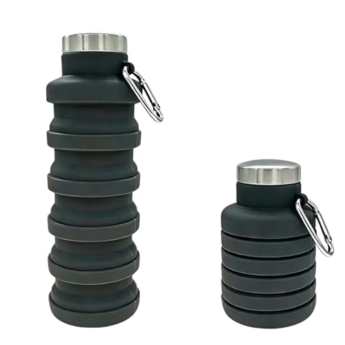 YCT Collapsible Water Bottle 17oz（500ml），Travel Portable Sport Water Bottle，Reusable Silicone Foldable Water Bottles for Gym Camping Hiking (Black) - color: Black, style: Retractable