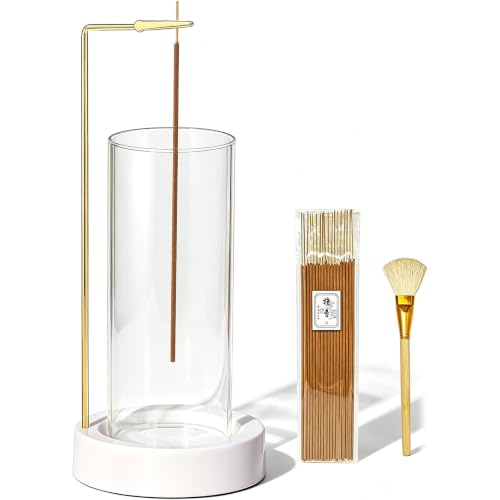 CEREMONY Incense Holder, Ceramic Incense Holder for Sticks with Glass Ash Catcher, Incense Burner for Meditation Yoga Spa Room Decor(Beige) - color: Ceramic Bottles Round Beige