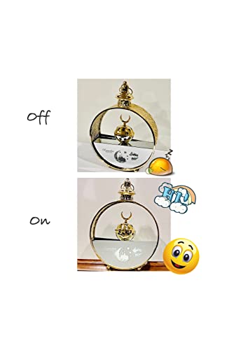 Eid Mubarak Hanging Lantern Islamic Metal Lamp Islamic Lamp, Ramadan Mubarak LED Light, Eid ul Fitr Hanging Lantern Glass and Metal Lantern for Home, Offices, Eid Gifts 14"X10" (Crescent) - color: Crescent