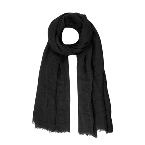 Nydotd Women Summer Cotton Linen Scarf Crinkle Long Beach Shawl Wrap hijab with Fringe - color: Black