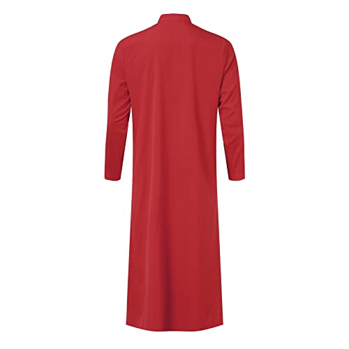 Men’s Thobe Muslim Islamic Robe Kaftan Long Sleeve Jubba Arabic Gown Ramadan Eid Prayer Ethnic Dress A9 - color: Red, size: X-Large