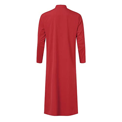 Men’s Thobe Muslim Islamic Robe Kaftan Long Sleeve Jubba Arabic Gown Ramadan Eid Prayer Ethnic Dress A9 - color: Red, size: X-Large