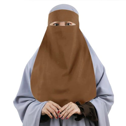 Single Layer Niqab, Soft Chiffon Muslim Veil Face Cover, One Layer Nose Piece, Hijab Prayer Face Mask for Women Men - color: Brown_l