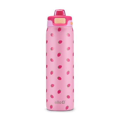 Ello Pop & Fill Insulated Stainless Steel Water Bottle with Quick Fill Lid, Leakproof Locking, Sip or Chug Spout, BPA-Free, Double Wall Vacuum Insulated for Sports, Travel & School- 22oz / 32oz / 40oz - color: Strawberries, style: 22oz