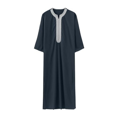 Mens Embroidery Moroccan Thobe Men Muslim Mogadishu Djellaba Robe Islamic Jubba Prayer Kaftan Islamic Arabic Abaya - color: Blue, size: X-Large