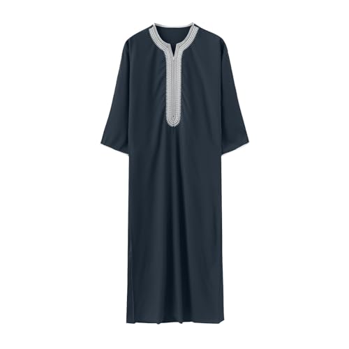 Mens Embroidery Moroccan Thobe Men Muslim Mogadishu Djellaba Robe Islamic Jubba Prayer Kaftan Islamic Arabic Abaya - color: Blue, size: Medium