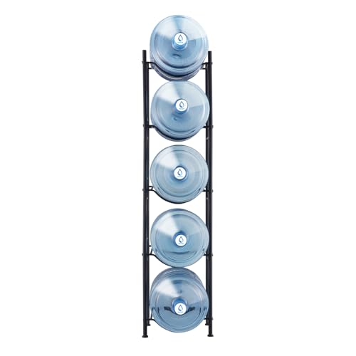 VEVOR 5 Tiers Water Jug Holder, 5 Gallon Water Bottle Holder, Single Row Water Bottle Rack for 5 Bottles, Heavy Duty Water Jug Rack for Kitchen, Office, Living Room, Black - color: Black, style: 5-slot
