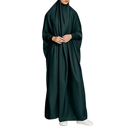ODIZLI Muslim One Piece Prayer Hijab Dress Women Hooded Abaya Full Cover Islam Dubai Modest Robe - color: Dark Green, size: One Size