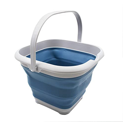 SAMMART 8.5L (2.2 Gallon) Collapsible Square Handy Bucket/Foldable SquareWater Pail/Portable Tub with Handle. Size 31x31cm (Grey/Steel Blue, 1) - color: Grey/Steel Blue