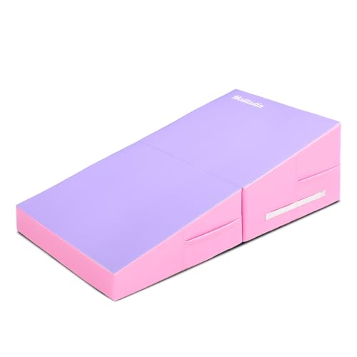 Matladin 48"x24"x14" Tumbling Mat - Folding Gymnastics Cheese Wedge Mat for Kids, Girls Home Training - color: Petal Pink, Purple