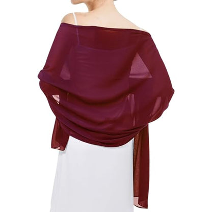 Chiffon Shawls and Wraps - Lightweight Scarve for Women Evening Dresses Wedding Bridal Formal Party - color: F-burgundy