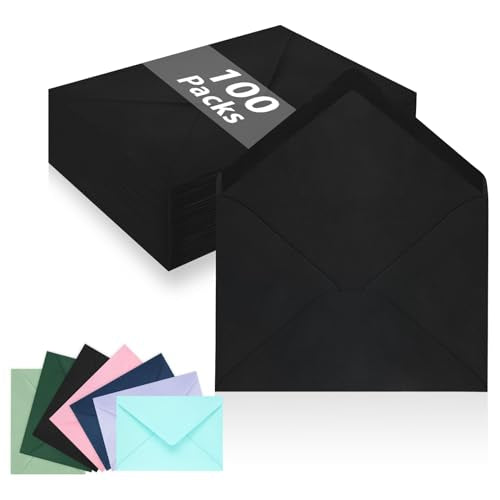 100 Pack 5x7 Black Envelopes for Invitations, A7 Self Seal - color: Black, size: 5.24x7.24inches(100 Pack)