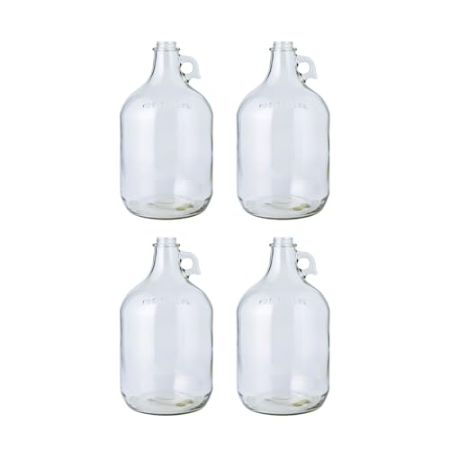 1 Gallon Glass Jug 4 Pack | 128 oz Clear Containers - Without Caps | Reusable Glass Gallon Jugs for water, juice, oils, syrups and liquid detergent | Sturdy handles | Laundry container - style: 4 Pack