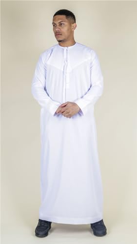 Men's Thobe Emirati Omani Jubba Islamic Clothing Muslim Kaftan Eid Robe Arab String Tassel - color: White Slim, size: 58