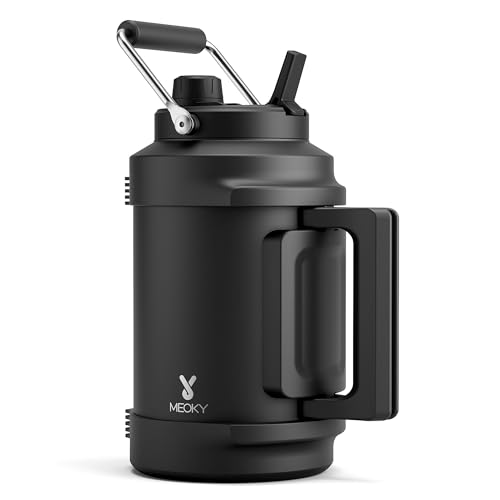 1 Gallon Insulated Water Bottle for Sports: Meoky 128 oz Triple Wall Vacuum Stainless Steel Water Jug - Top and Side Handles, Cold for 48 Hrs, 2-in-1 Straw and Spout Lid, Leak Proof for Hiking (Night) - color: Night, size: 128 Ounces
