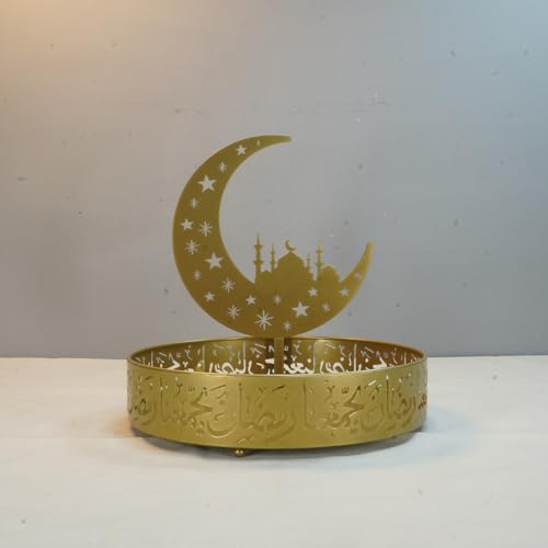 Ramadan Tray Eid Mubarak Metal Serving Tray Lunar Crescent Eid Mubarak Dishes Tray Plate Ramadan Eid Serving Tray Fruit Tray Tableware Dessert Platters Storage Container Display Holder