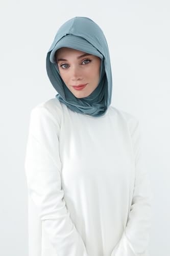 Aisha's Design Full Coverage Cotton Bonnet Hijab with Visor Modest Underscarf Bonnet - color: Dark Mint