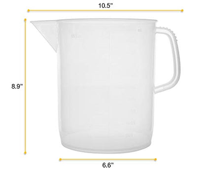 EISCO Measuring Jug, 5000mL (5 Liter) - Short Form - Polypropylene Plastic - Molded Graduations - Chemical Resistant, Autoclavable - Handle for Convenient Lifting - Pitcher, Large Measuring Cup
