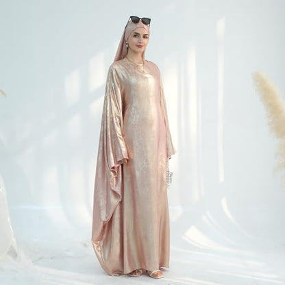 ODIZLI Abayas For Women Muslim Metallic Shiny Hijab Prayer Dress Arabic Kaftan Dubai Turkey Islamic Dress - color: Light Pink, size: Size One