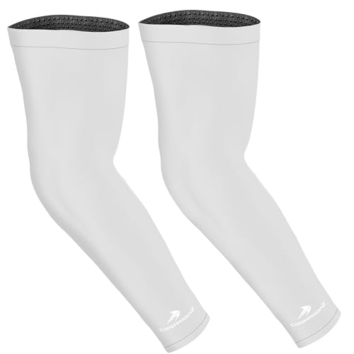 CompressionZ Compression Arm Sleeves for Men & Women| Cooling UV Sun Protection Elbow Pain Relief for All Sports and Recovery - color: White: Pair, size: Medium