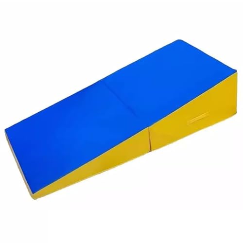 LICOME Folding Incline Gym Mat Tumbling Cheese Wedge Design for Gymnastics, Martial Arts, Dance, Yoga And Stretch Training，After It Can Be Used As A Jumping Box - color: Blue Yellow, size: 180x90x40cm
