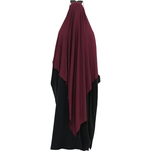 khalat Muslim Stretch Hijab Solid Color Full Cover Hijab for Women V-shaped Fashion Daily Prayer Hijab - color: Wine Red