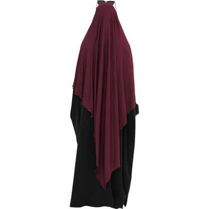 khalat Muslim Stretch Hijab Solid Color Full Cover Hijab for Women V-shaped Fashion Daily Prayer Hijab - color: Wine Red