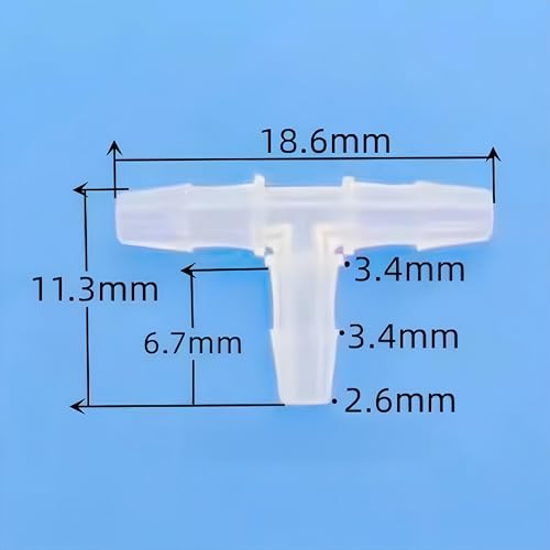 3 Way Tee Connector Equal Barbed T-Fitting 3 Way Hose Barb Adapter for Laboratory Biochemical Analytical Instruments Food Machinery Aquarium Equipment 100pc/pk (2.4mm 3/32'' Cir) - size: 2.4mm 3/32'' Cir