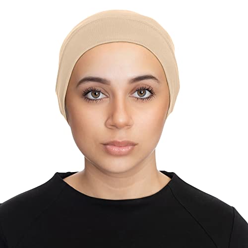 Haute Hijab TheHijabStore.com Women's Stretch Under Scarf Convenient Bonnet Jersey Cap Head Wrap - Tube Hat Opens on 2 Ends - color: Sand