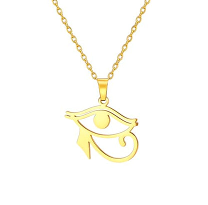 Ankh Cross Y Necklace Key of Life Eye of Horus Pendant Cartouche Long Chain Protection African Coptic Amulet Ancient Egyptian Religious Jewelry Gift for Women Men - color: Eye of Horus gold