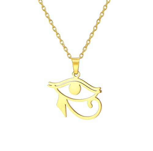 Ankh Cross Y Necklace Key of Life Eye of Horus Pendant Cartouche Long Chain Protection African Coptic Amulet Ancient Egyptian Religious Jewelry Gift for Women Men - color: Eye of Horus gold