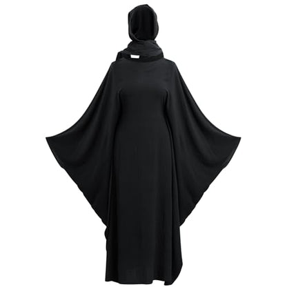 ODIZLI Abayas For Women Muslim Dubai Full Cover Kaftan Shirt Dress Batwing Sleeve Prayer Dress With Hijab - color: Black + Hijab, size: Two