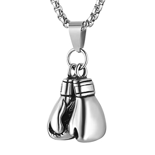 HZMAN Men Women Punk Stainless Steel Boxing Glove Chain Pendant Necklace - color: Silver（Two boxing gloves set）