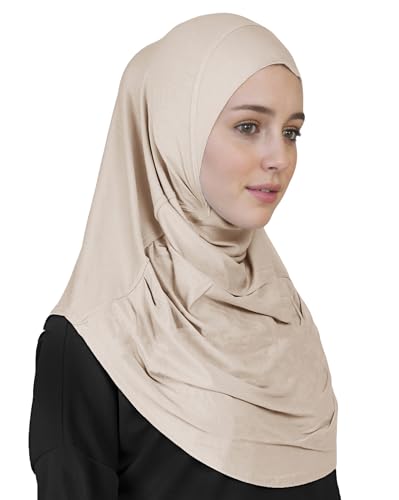 Lina & Lily Modal Jersey Muslim Amira Instant Hijab Scarf One Piece Ready-To-Wear - color: Beige