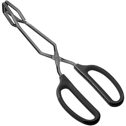HINMAY 10" Stainless Steel Scissor Tongs with Comfort-Grip Handle (Black) - color: Black, size: 10-Inch
