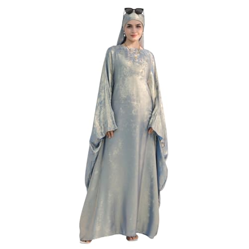 ODIZLI Abayas For Women Muslim Metallic Shiny Hijab Prayer Dress Arabic Kaftan Dubai Turkey Islamic Dress - color: Light Blue Gray, size: Size One