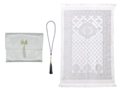 Anlising Muslim Prayer Mat with Prayer Beads and Fabric Bag, Islamic Prayer Mat, Foldable Prayer Rug, Muslim Foldable Prayer Mat, Muslim Prayer Rug, for Muslim, Islamic, Ramadan, Gifts(Gray,110x70CM)