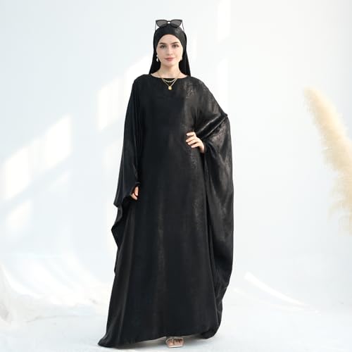 ODIZLI Abayas For Women Muslim Metallic Shiny Hijab Prayer Dress Arabic Kaftan Dubai Turkey Islamic Dress - color: Black, size: Size One