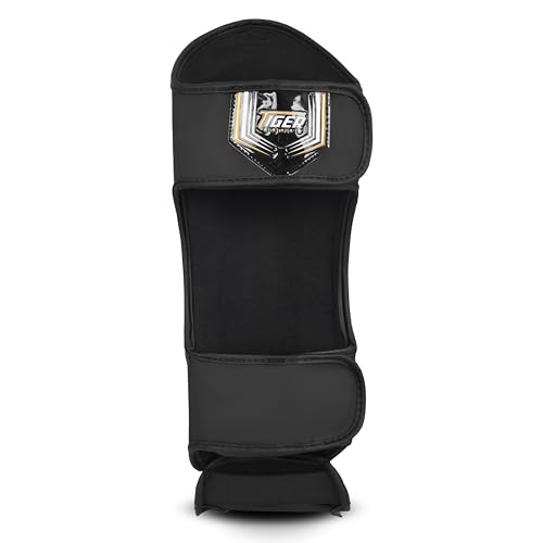 Shin Guards MMA, Muay Thai, Kickboxing, Leg Instep Protection Pads, Kicking, Sparring, Training Gear, Karate, Boxing, Taekwondo - Unisex - Black and White Colors - color: Matte Black, size: Large