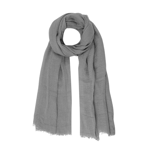 Nydotd Women Summer Cotton Linen Scarf Crinkle Long Beach Shawl Wrap hijab with Fringe - color: Light Grey