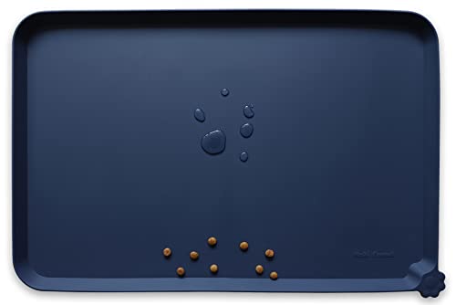 Hoki Found L Silicone Non Slip Pet Dog Cat Bowl Mats - Placemat - Waterproof Dog Cat Food Mats for Carpet - French Navy - color: French Navy, size: 22" x 14"