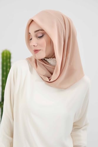 Aisha's Design Pre-tied Cotton-Chiffon Scarf for Women Practical Veil Instant Scarf Hijab Stylish Design - color: Sand Brown