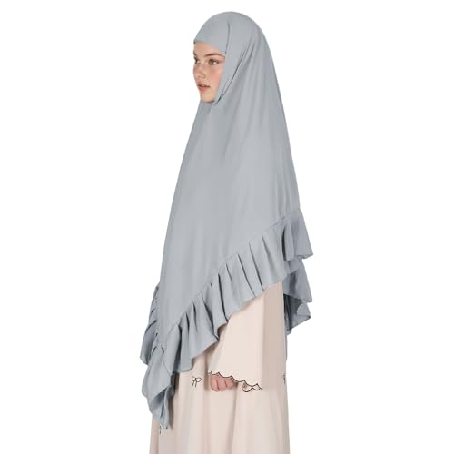 Prayer Hijab for Women Muslim Cotton Blend Lightweight Ruffled Square Scarf - color: Gray